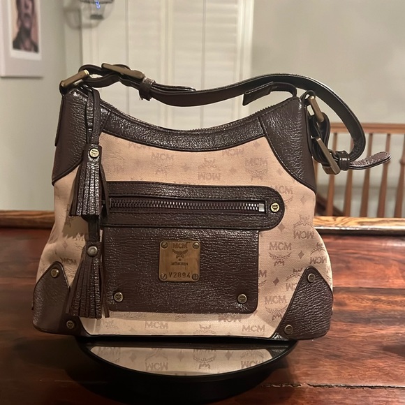 MCM Visetos Mini Handbg Leather and Canvas Brown/Tan - Picture 1 of 17